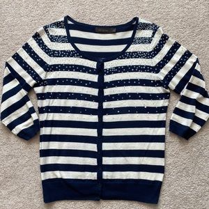 The Limited Navy and Cream Stripe Embellished Cardigan